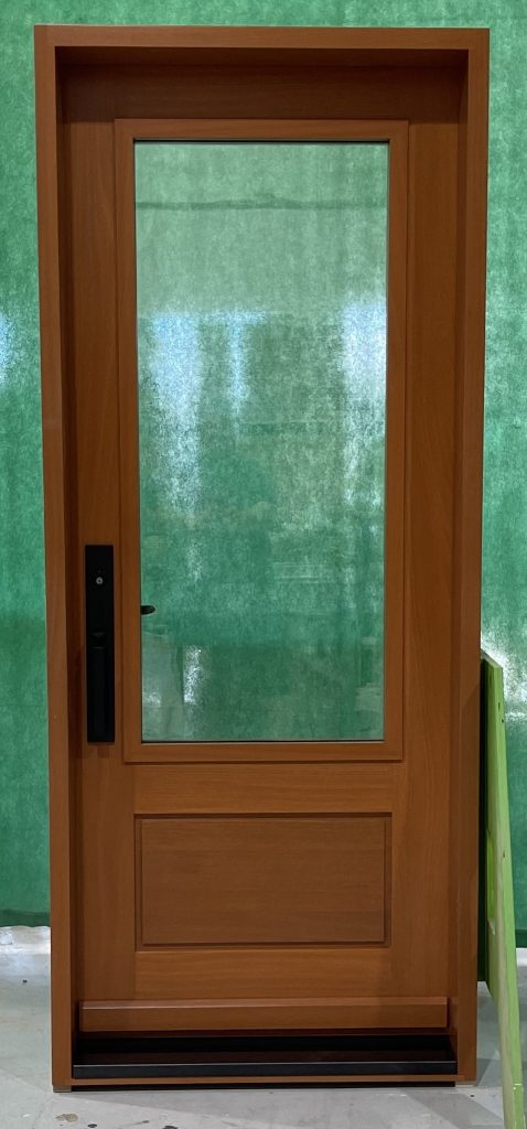 Porte Extérieur Acajou Sapele. Prémontée Simple. Poignée Mortaise de Colombo Modèle GS300